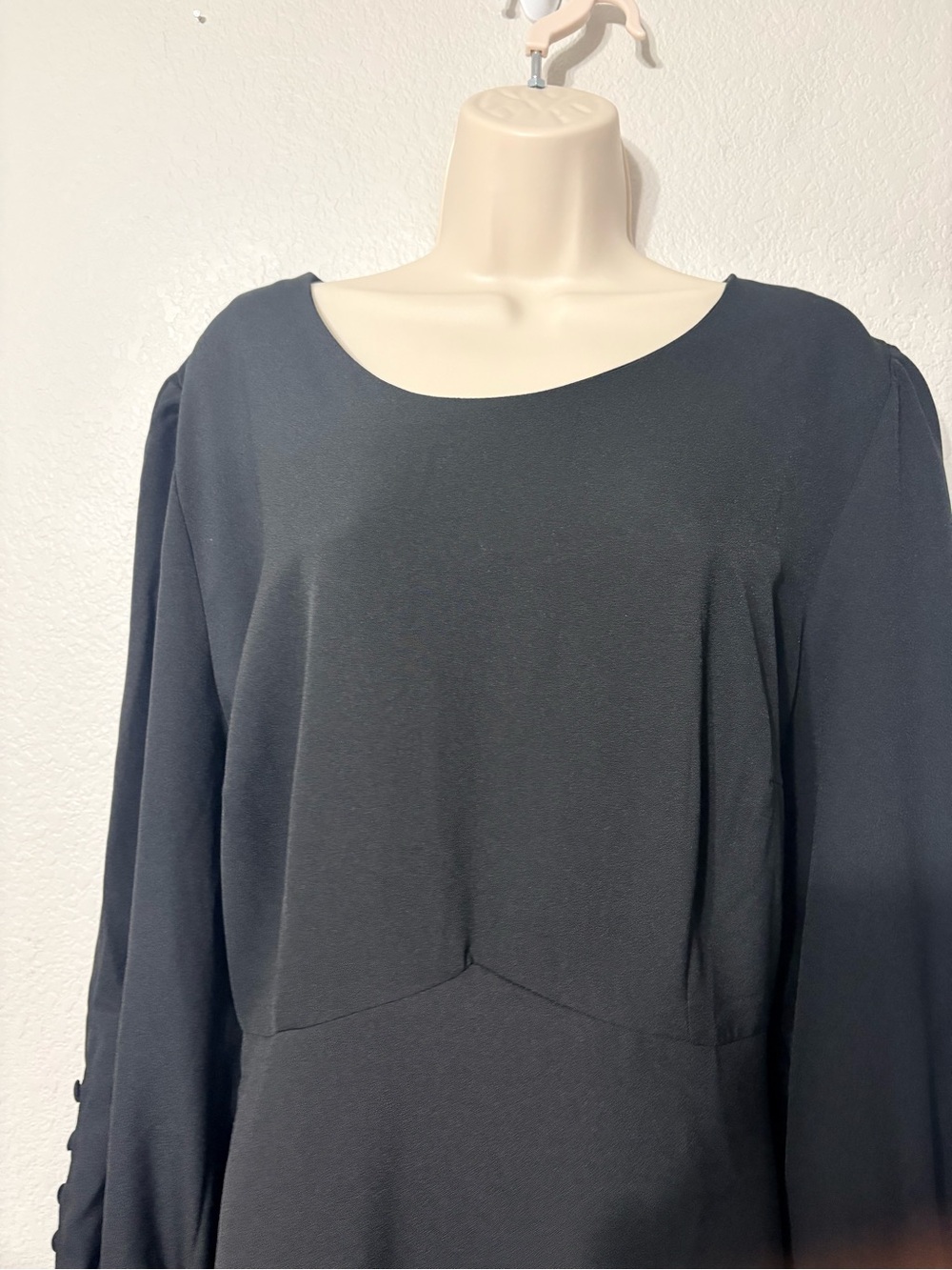Eloquii Classic Black Empire Waist Long-Sleeve Midi Dress Button Cuff Detail 18 - Picture 2 of 16